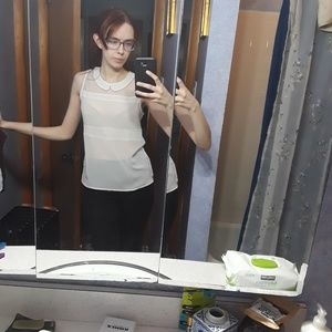 Sheer white peter pan collar top